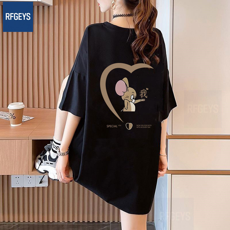 Rfgeys Summer Korean Style Oversized 2/ 150kg Women's Cute Cartoon Tommy T-Shirt Stylish Short-Sleeved Top