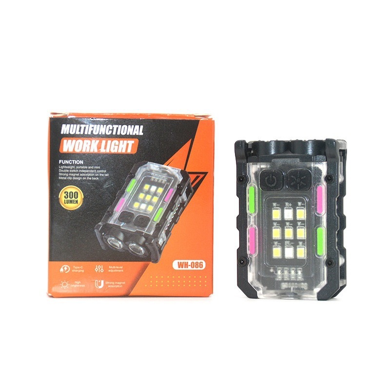 Lámpara de llavero transfronteriza, fuente de luz doble para exteriores, luz fuerte, mini linterna, lámpara de clip de sombrero, trabajo de autodefensa, luz de advertencia roja y azul