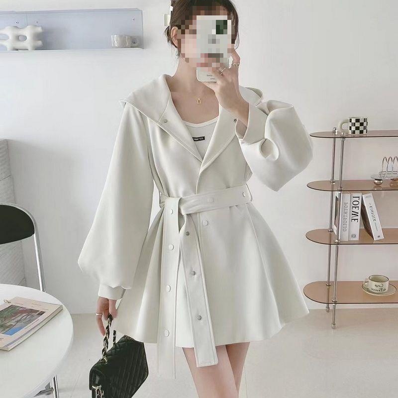 Windbreaker Women's Short Style for Small People 2025 Autum New British Style Waist Slimming Look Lantern Sleeve Hooded Cloak Jacket