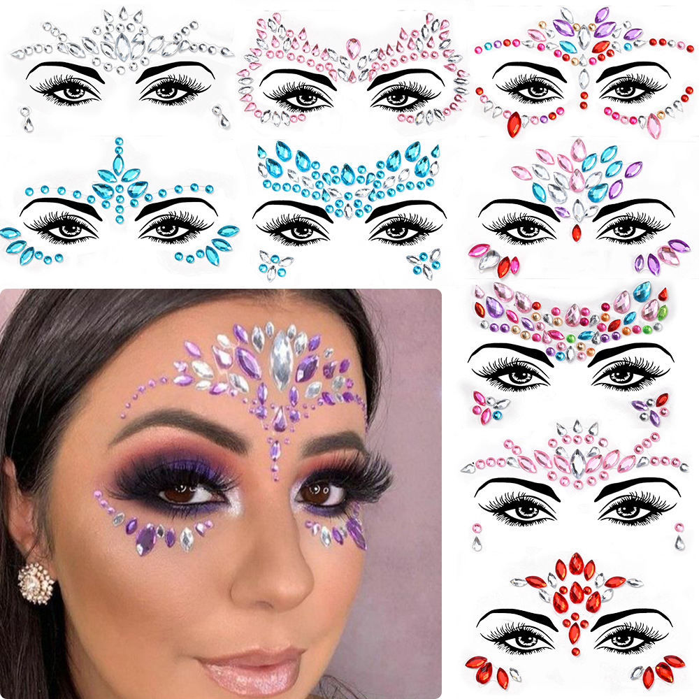 Pegatinas de tatuaje facial pegatinas de cristal pegatinas de cejas pegatinas faciales pegatinas de diamante de agua decoración acrílica estilo europeo y americano