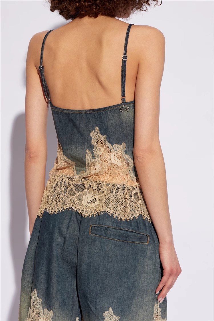 Personality Denim Two Piece Set Summer Drag Sister Sexy Lace Stitching Soft Surface Denim Suspender Shorts Sets