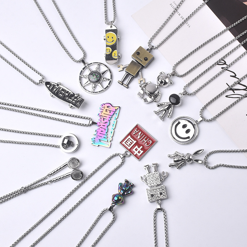 Easiest for Match Titanium Steel Chain Hip-Hop Necklace Men's Trendy Brand Street Stylish Popular Pendant Bouncy Sweater Chain Accessories Pendant