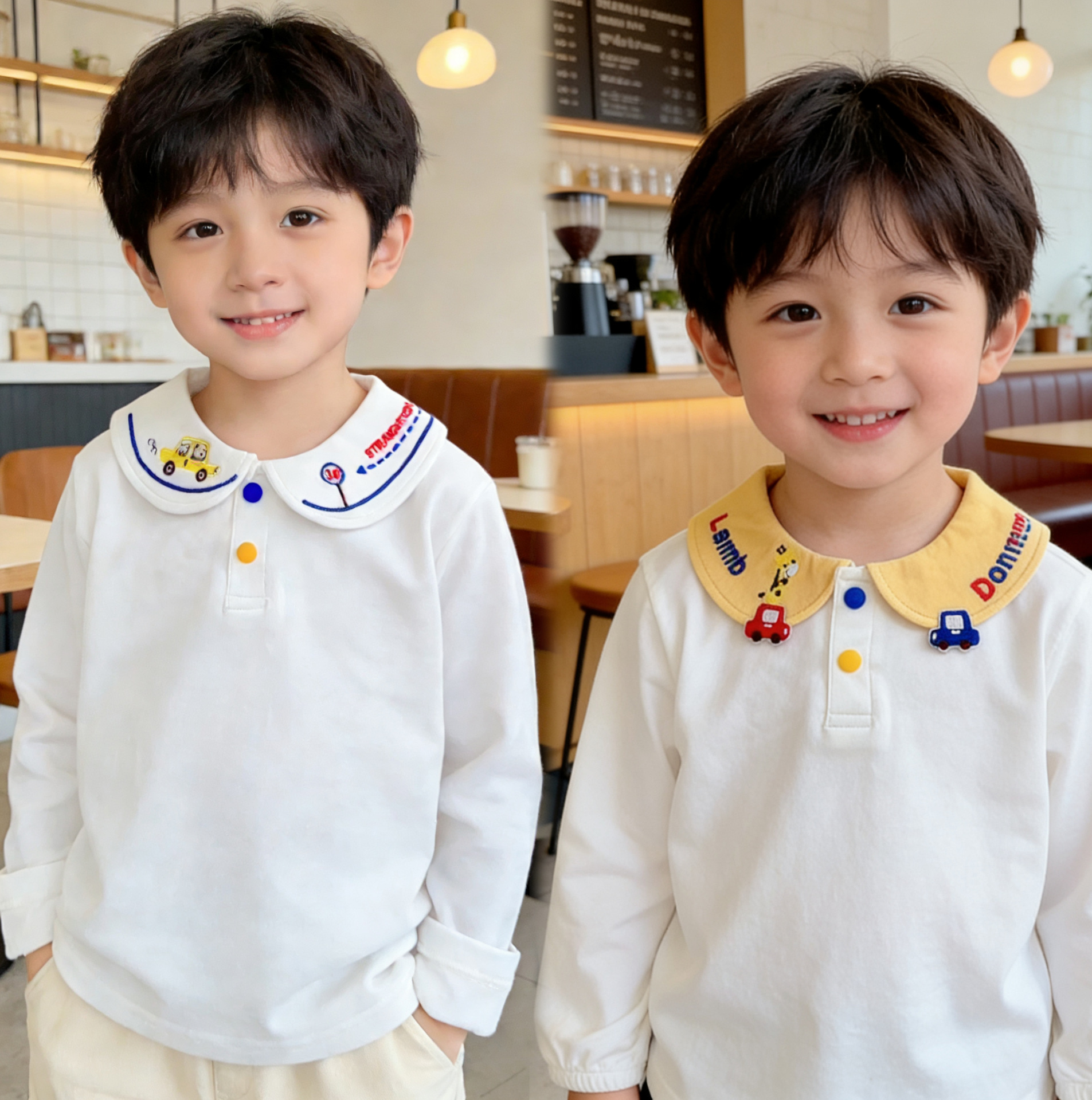Children's base layer shirt, autumn 2026, collared, long-sleeved, for girls and boys, suitable for wholesale, casual, and versatile children's clothing.