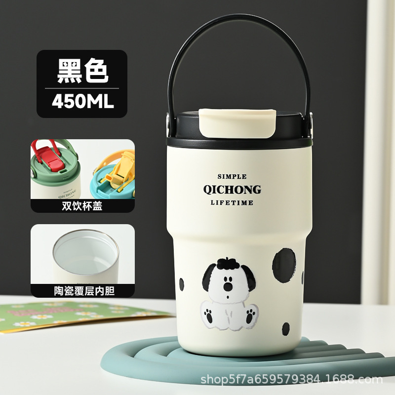 新款便携保温杯陶瓷内胆咖啡杯便捷随行吸管水杯带茶漏一盖双饮杯|undefined