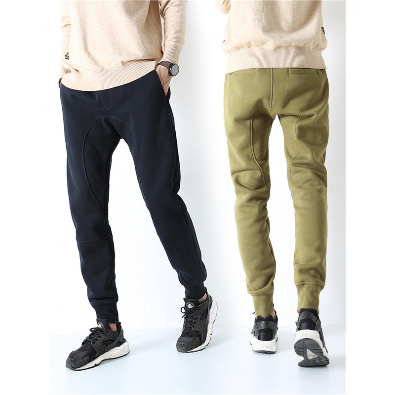 Autumn and Winter Knitted Fleece Sweatpants for Men, Harem Style, Slim Fit, Thickened, Sports Pants, Loose Fit, Cuffed Joggers, Casual Long Pants