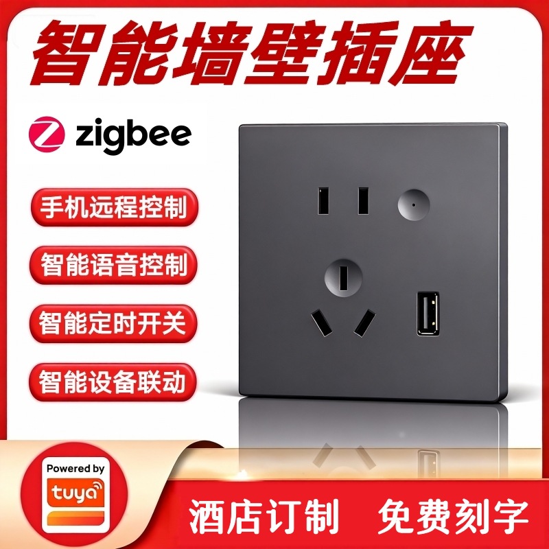 涂鸦方案智能墙壁插座手机远程遥控定时开关86型语音控制五孔USB