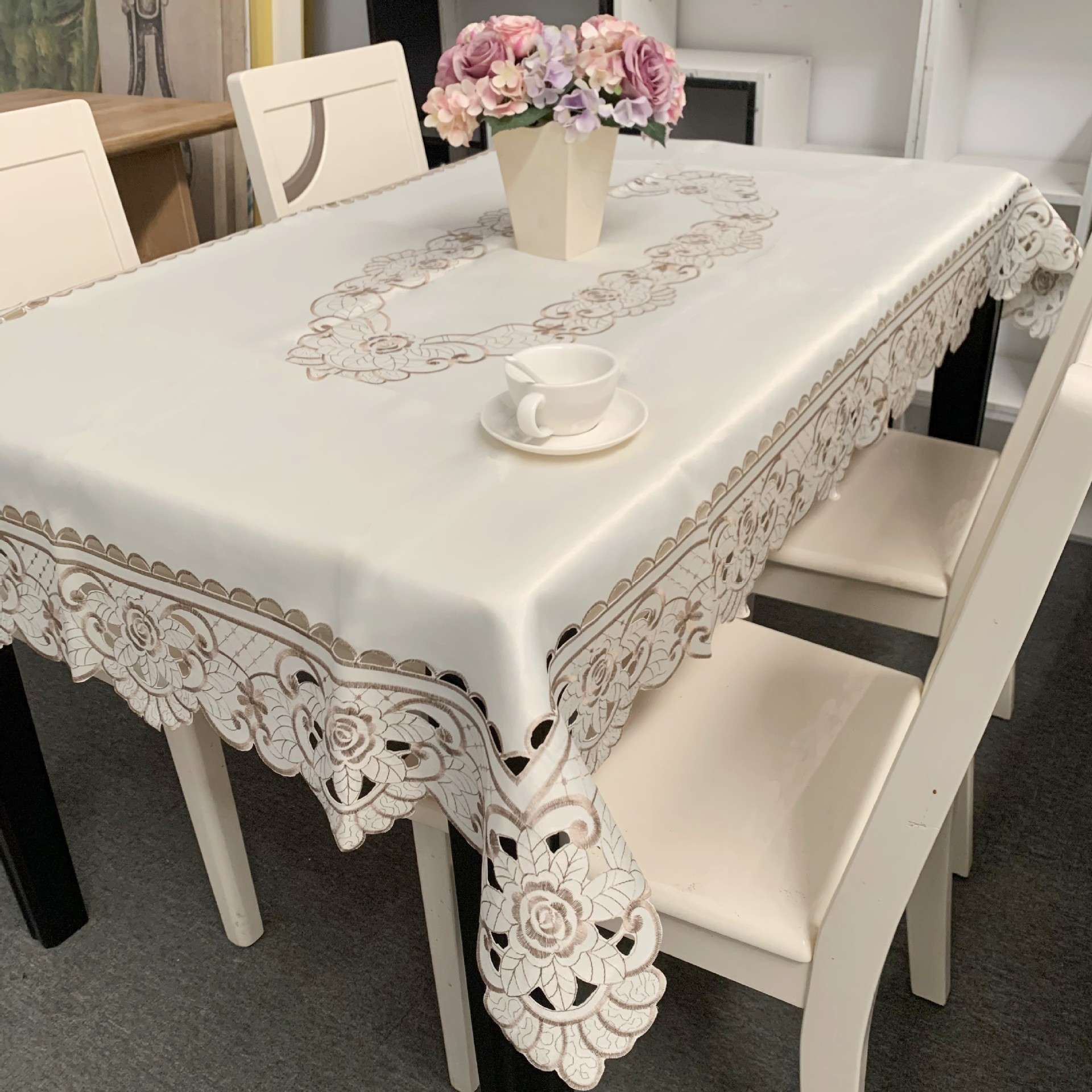 Nordic Pastoral Embroidered Tablecloth Home Tablecloth Embroidered Hollow Fabric Simple Rectangular Dining Tablecloth Wholesale
