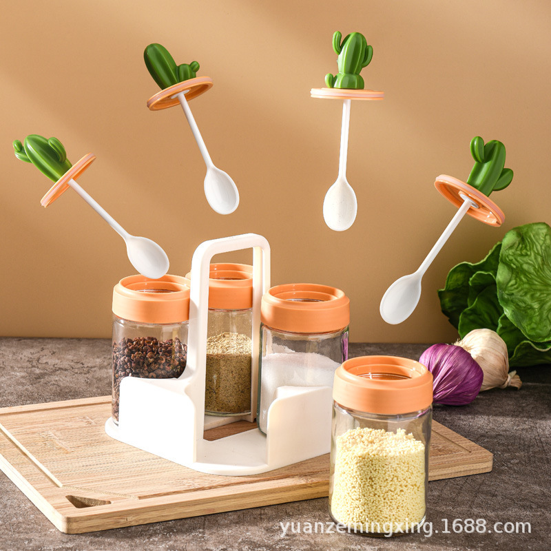 Cactus Kitchen Spice Jar Salt Shaker Condiment Box Spice Bottle Set Glass Seasoning Salt Can Substitute Shipping