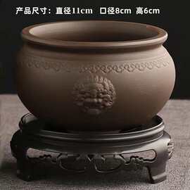 爆款兽头紫砂复古浮雕花盆 带孔带脚陶瓷绿植盆栽盆景园艺微景观
