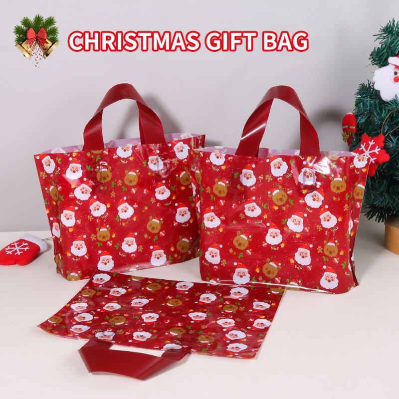 国境を越えた売れ筋クリスマスクリエイティブプラスチックハンドバッグ卸売漫画包装袋クリスマスツリープリントギフトバッグ|undefined