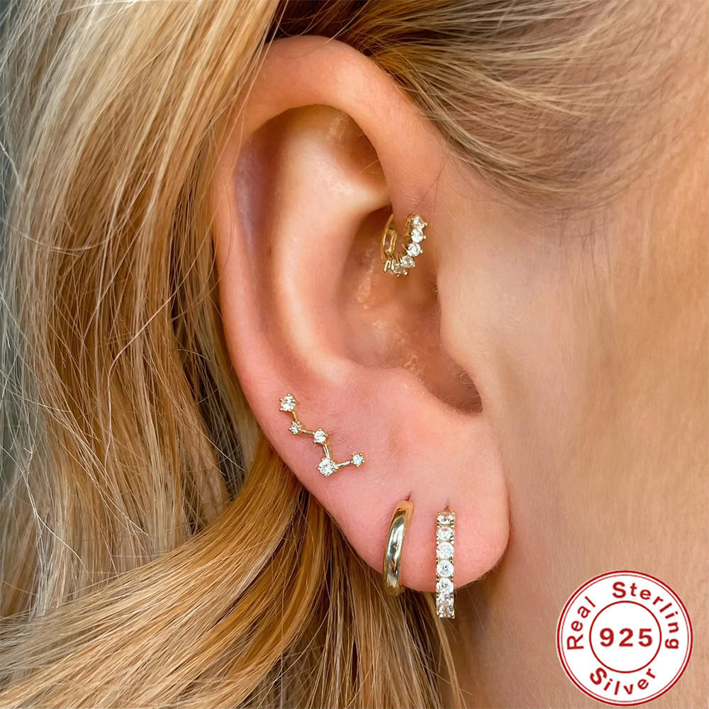 Nueva moda europea y americana simple ins estilo S925 plata esterlina cartílago piercing ZIRCON diamante anillo oído hebilla pendientes