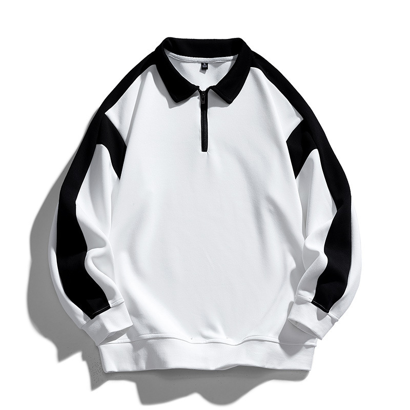 Sweatshirt Men's 2025 Spring and Autumn Youth Retro Contrast Color Trendy Casual Sports Lapel Zipper Polo Sweatshirt Men