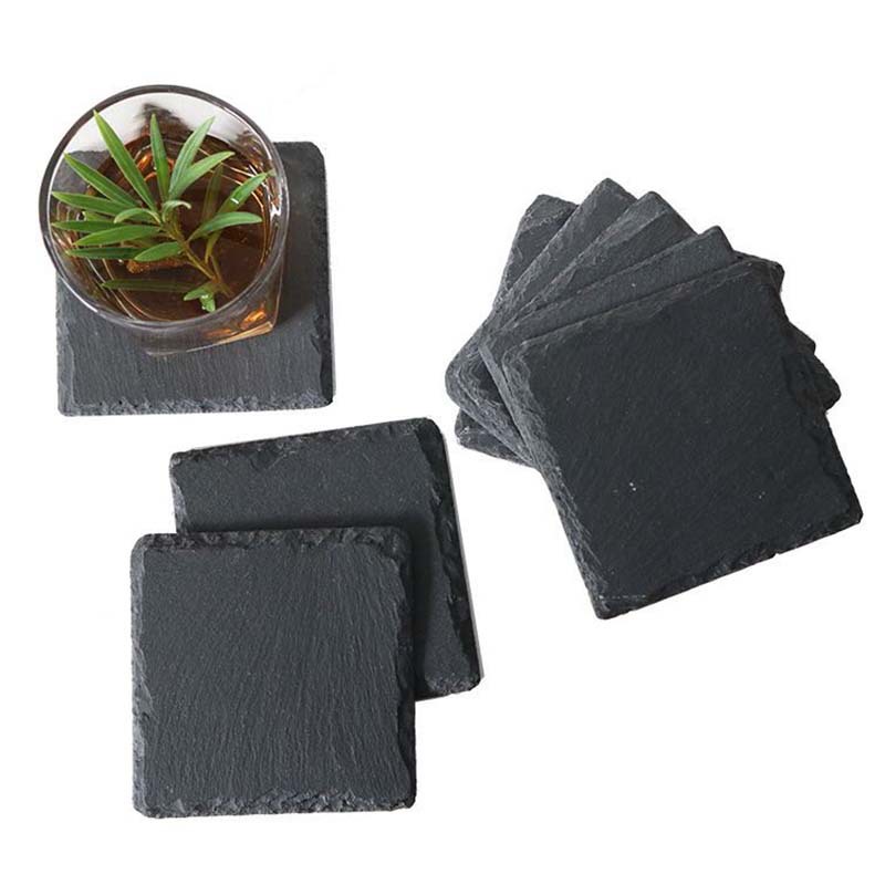 Estilo Europeo negro de piedra redonda Coaster Coffee Shop posavasos de pizarra posavasos de té posavasos de pizarra posavasos de esquisto al por mayor