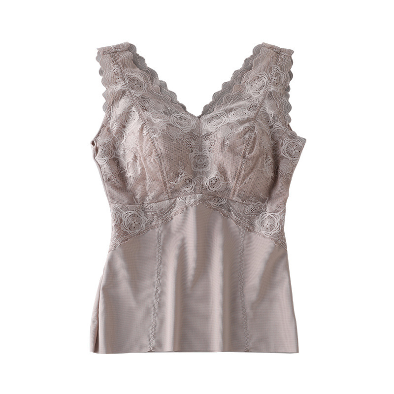 Mulberry Silk Light Body-Shaping Beautiful Back Underwear Women's Elegant Lace V-Neck Breathable Silk Tila Chest Padded Vest