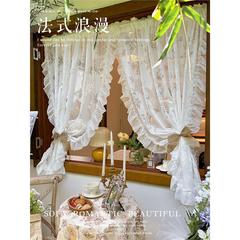 韩式田园白色蕾丝蝴蝶纱帘法式浪漫复古飘窗窗帘隔断厨房半帘门帘