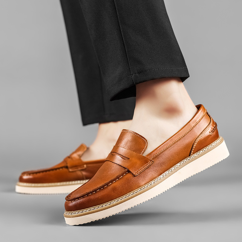 Factory Foreign Trade Men's Loafers Breathable Business Men's Shoes Round Toe Thick Bottom Casual Shoes Non-slip Yacht Shoes New