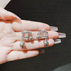 Retro chain stainless steel, fashionable square metal earrings, European style, wholesale