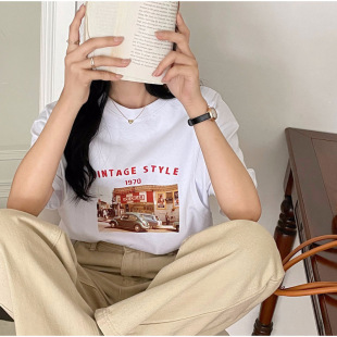 Real Shot All-match Breastfeeding Vintage Printed T-shirt Postpartum Hot Mom Loose Slimming Breastfeeding Top Maternity Clothes