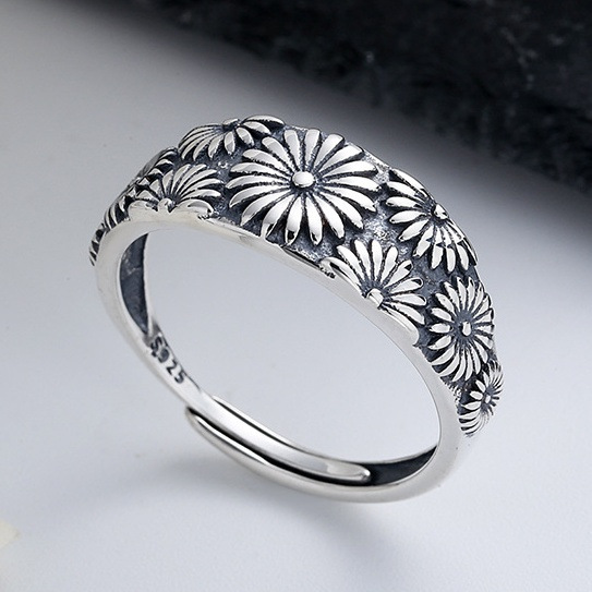 Dainty Floral Daisy Band Ring Adjustable Open Style For Women_voghion.com