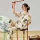 New Chinese Style National Style Pajamas Short-sleeved Trousers Summer Thin Antique Hanfu Cotton Home Clothes suit Women's Outer Wear