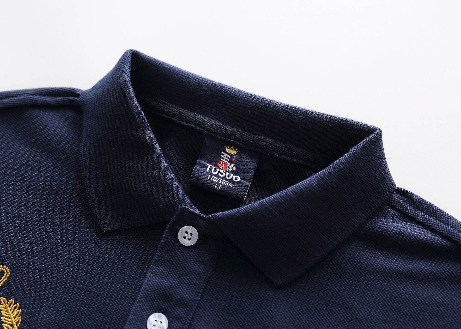 Polo da uomo in puro cotone a maniche corte blu navy casual_voghion.com