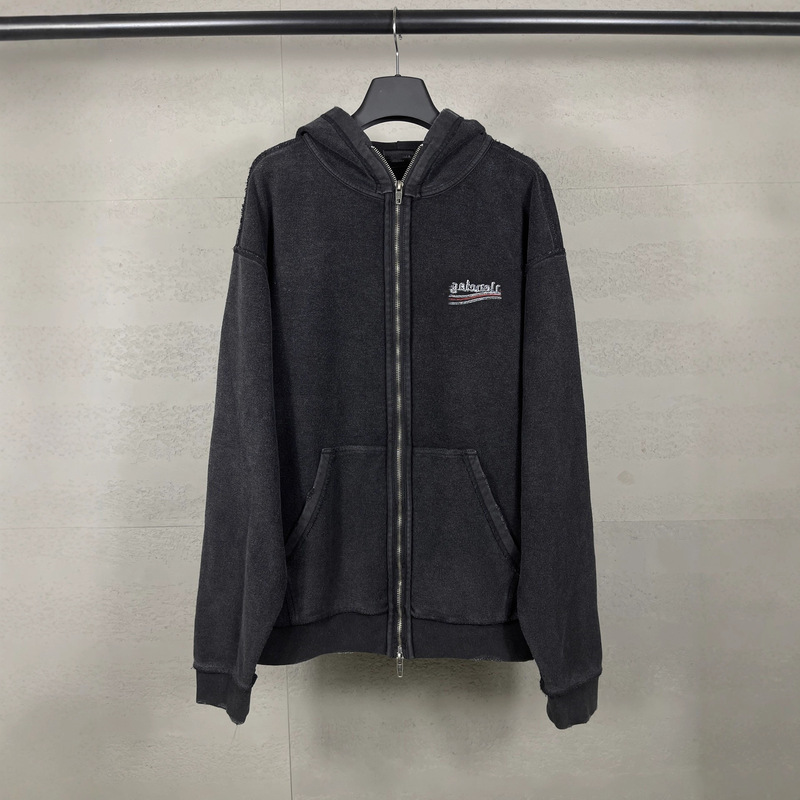 High Version In-Stock Paris B Brand 25S Reversible Cola Embroidery Zipper Hooded Sweatshirt Loose Fit Unisex