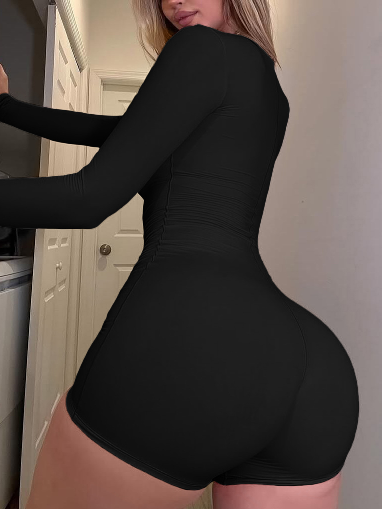 Women's Clothing Women's Long Sleeve Yoga Sports Jumpsuit Tight Fitting Shorts Style Autumn Winter Clothing Long Sleeve For Formal & Casual_ecoleips.com