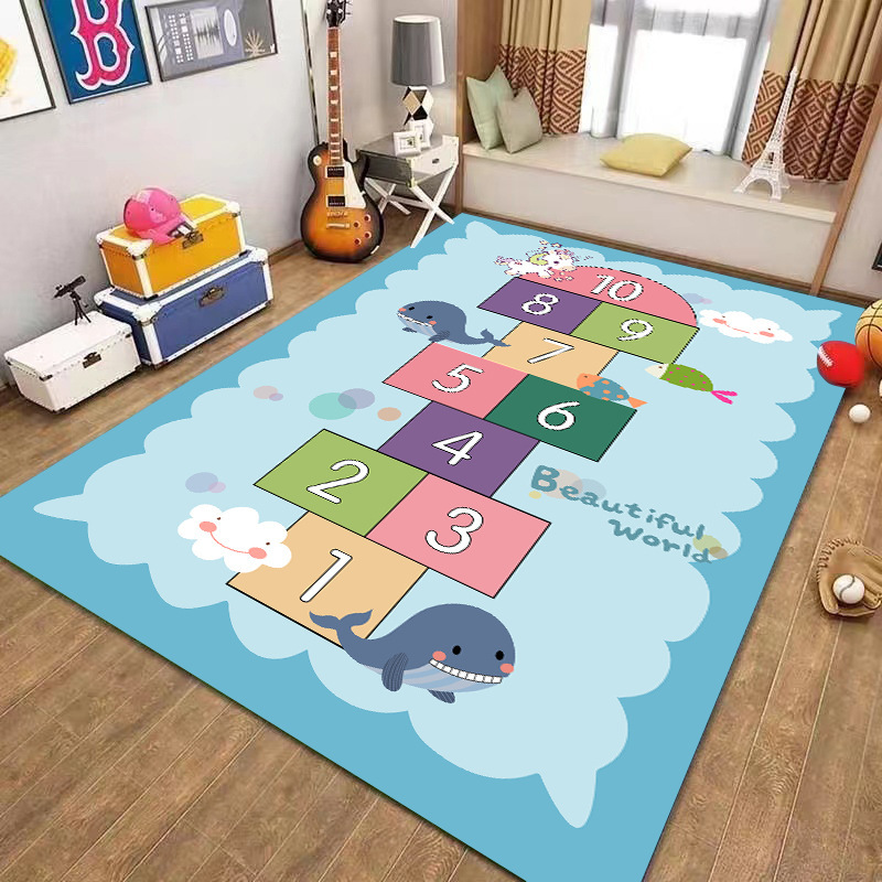 Cross-Border Cartoon Kindergarten Game Carpet Children's Room Crystal Velvet Crawling Carpet Living Room Full House Hopscotch Carpet