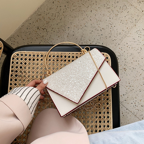 Bags New Style Women's 2024 Simple Fashion Trendy Sequin Metal Handbag Popular Fashion Chain Shoulder Crossbody Bag