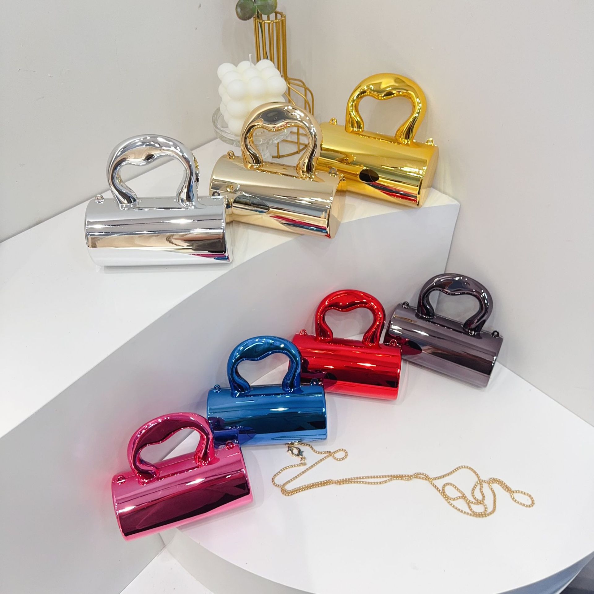 Nuevo paquete de cena transfronterizo para damas de alta sensibilidad, bolsas de mano acrílicas cilíndricas, bolsas de cena de moda de fiesta