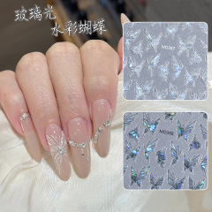 爆金ネット赤ガラス光水彩蝶純欲風模様バックゴム浮き彫り立体ネイルシール爪アクセサリー