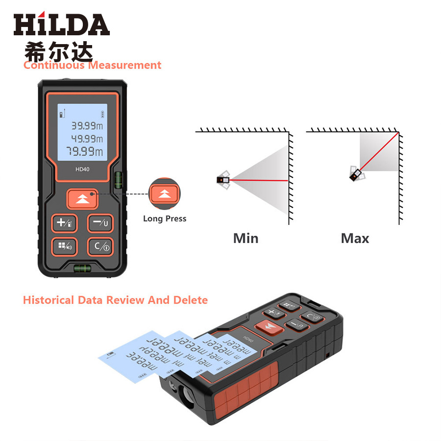 Rango buscador 40 m 60 M 80 100 M láser infrarrojo láser regla electrónica