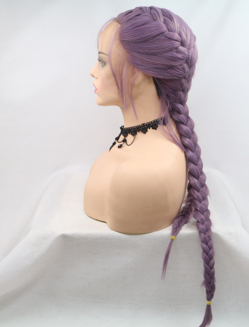 Fibra química europea y americana frente encaje cubierta de pelo de trenza púrpura peluca fabricantes LW0259