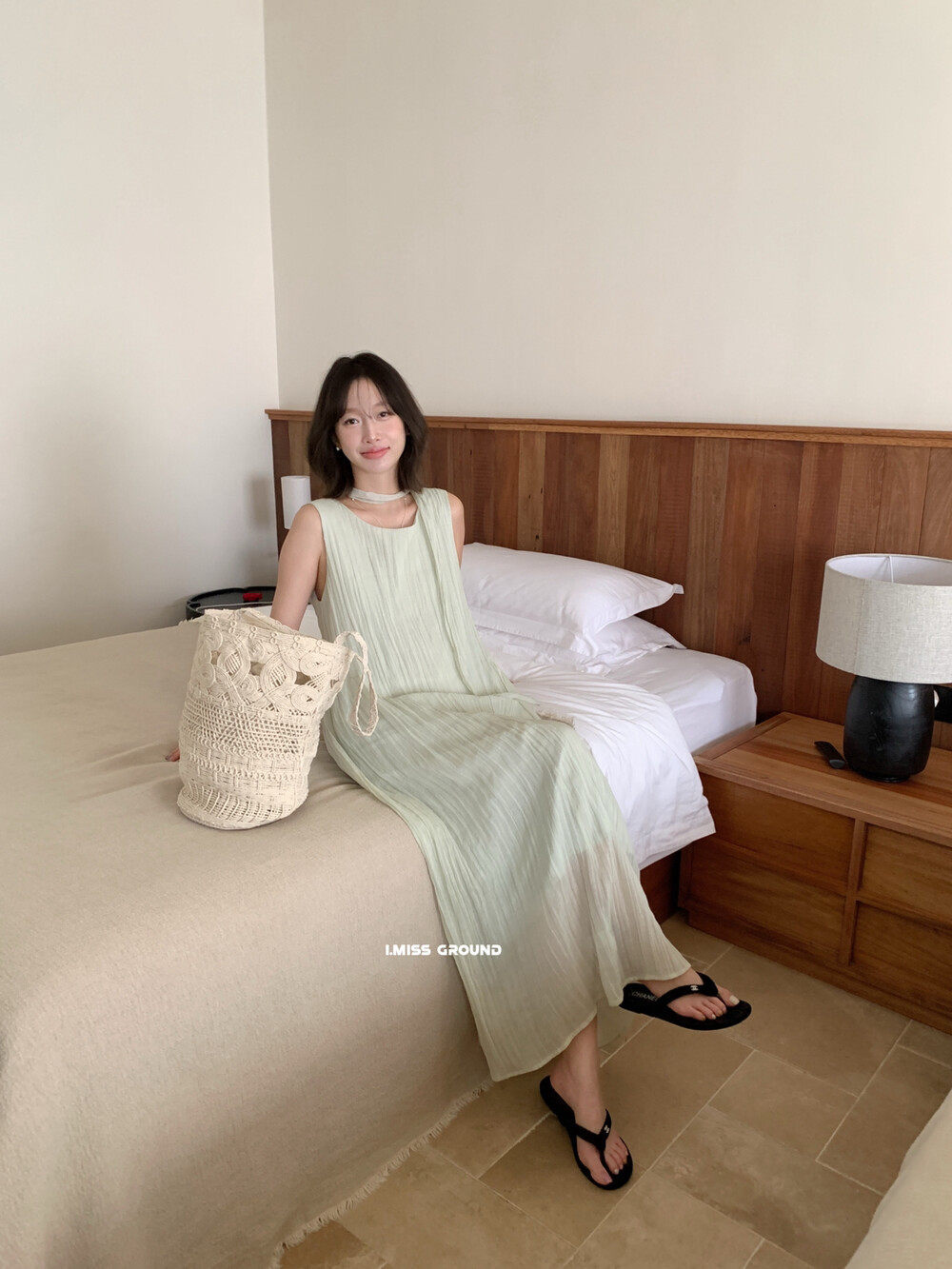 Đầm maxi nữ không tay chất liệu Tencel phong cách nghỉ dưỡng Hàn Quốc — trắng sữa, Bột cam, xanh lá cây chi tiết 21