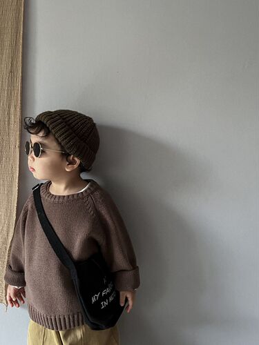 Close your eyes and enter ~ Spring and Autumn Children's Sweater Korean Style Men's and Women's Knitted Retro Pullover Raglan Jacket Loose Cotton