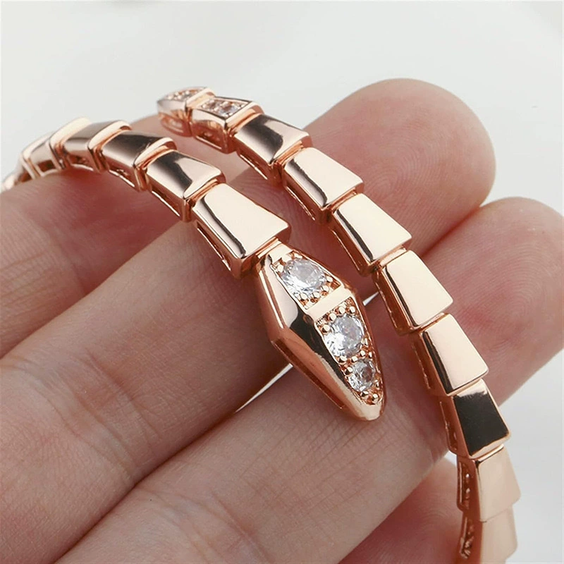 Золотистый модный универсальный браслет, инкрустированный Diamond, образец серебра 925, 18 карат, розовое золото