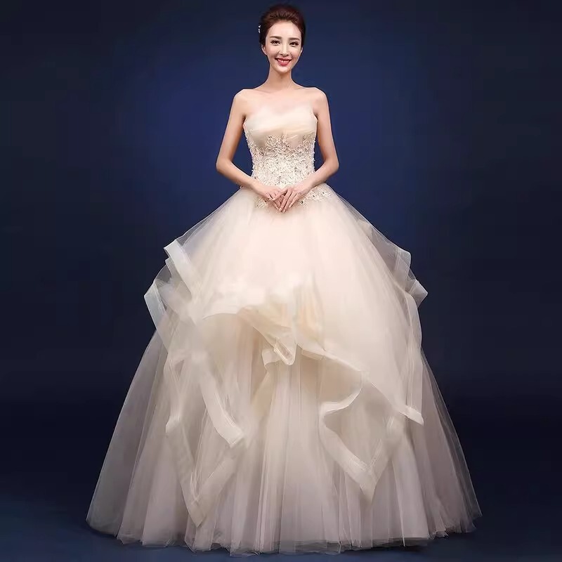 Wedding Dress with Puffy Skirt, Floor-Length, Plus-Size Bride, New Style for Photo Studio, Maternity Slim-Fit Korean-Style 2026 Wedding Gown, Strapless