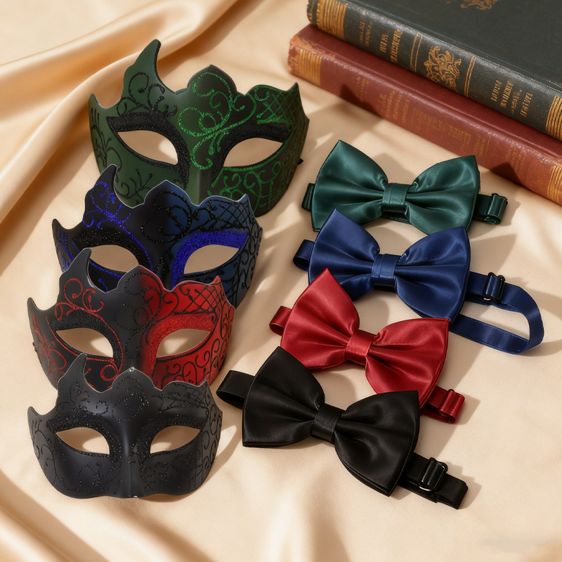 Halloween nuevo hombre alto sentido conjunto máscara fiesta espectáculo de baile para asistir a la fiesta accesorios conjunto de corbata