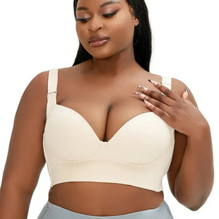 AliExpress foreign trade plus size glossy sexy underwear breast collection anti-sagging adjustable women's bra with steel ring wholesale