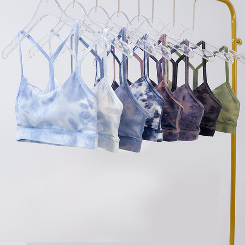 Water-based ink print tie-dye double-sided velvety sport bra for women yoga Y-thin strap beautiful back strap close-fitting underwear