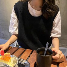 多彩针织'春秋冬仿马海毛撞色拼接毛衣针织衫条纹背心马甲女