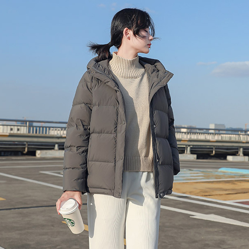 连帽小个子羽绒服女短款2025冬新款时尚休闲宽松加厚白鸭绒面包服|undefined