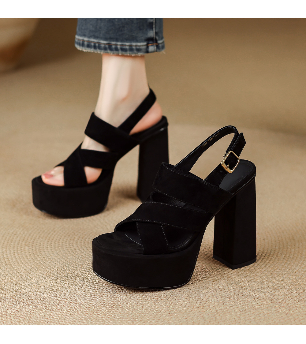 Sandal cao gót nữ hở mũi gót vuông 12 cm, quai ngang đế platform — màu đen, màu mơ chi tiết 11