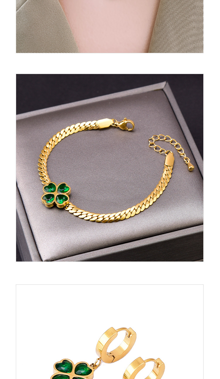 Fashion Four Leaf Clover Titanium Steel Inlay Zircon Bracelets Earrings Necklace display picture 2