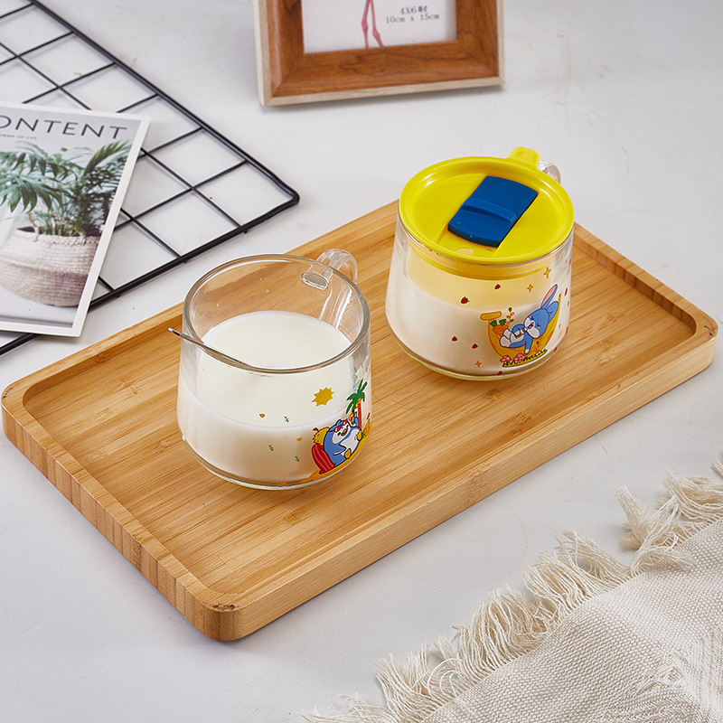 廠家創意杯帶刻度兒童牛奶杯把手早餐杯印花水杯耐熱玻璃杯批發