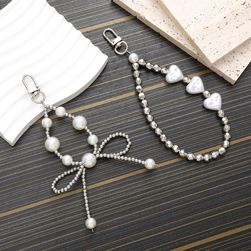 Song Lian's New Pearl Heart Beaded Pendant Mobile Phone Case Keychain Lanyard Luggage Pendant Anti-Fall Chain Jewelry