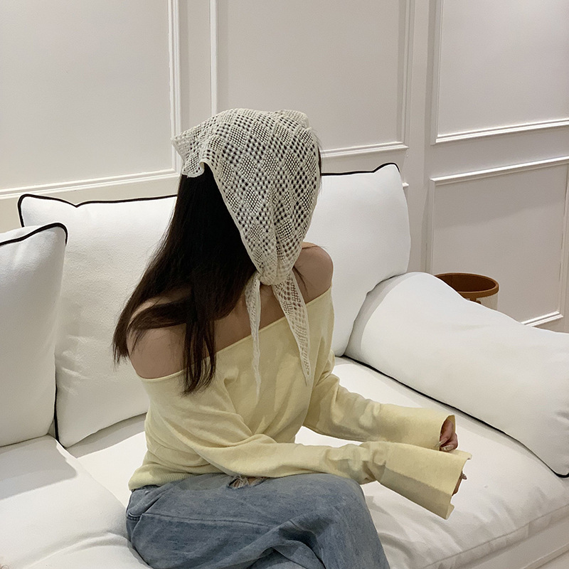 Toallas triangulares buje de viento pastoral correa de cabello para mujeres primavera turbante al aire libre alta sensación agujerada correa de cabello de punto bufandas de seda atadas