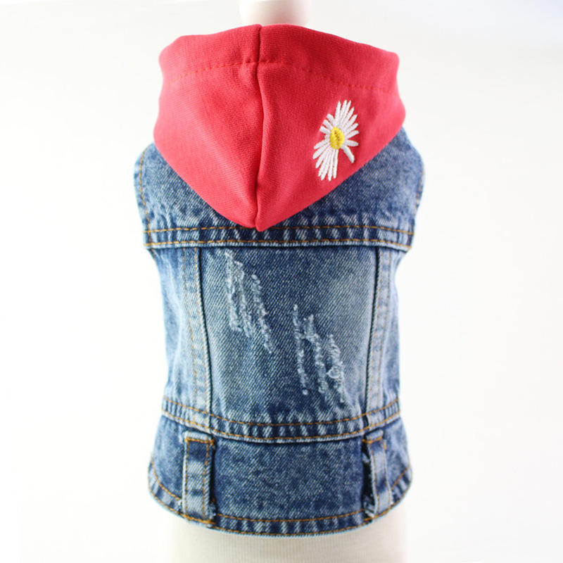 Handsome Pet Cat Small Puppy Dog ​​Clothes Spring Autumn Winter Denim Vest Red Hat Jacket Cross-Border Wholesale