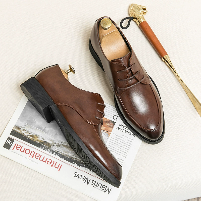 Кожаные туфли с острым носком, мужские осенние деловые повседневные туфли в британском стиле, свадебные туфли, универсальные туфли для жениха в Корейском стиле с увеличенной толстой подошвой