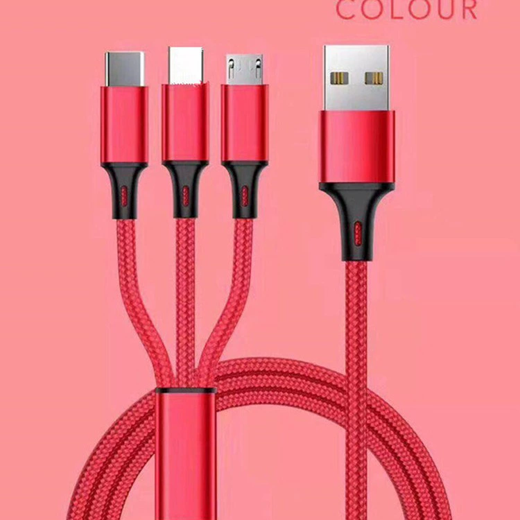 Кабель для зарядки совместимый с Apple и Huawei, 3-в-1 из braided алюминиевого сплава, длина 1,2 м, USB-A на Lightning/Type-C/Micro-USB